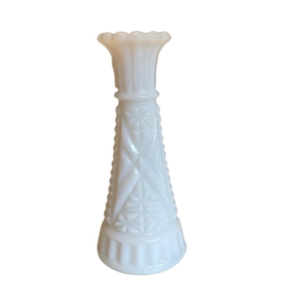 Small Milk Glass Vase - Anchor Hocking “stars and bars” collection